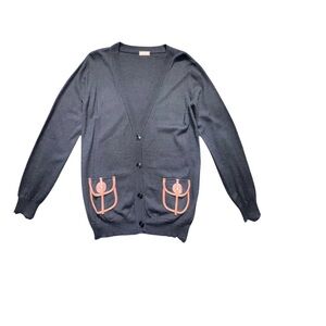 Galliano Black Cardigan with Leather Accents